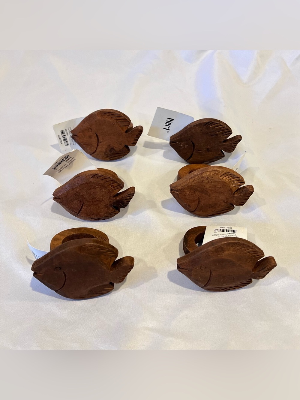 Pier 1 Wooden Fish Napkin Rings Set of 6 New With Tags